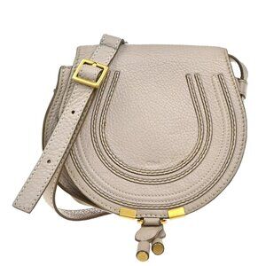 CHLOE Logo Mini Marcie Crossbody Shoulder Bag Leather Beige Spain 39EG293